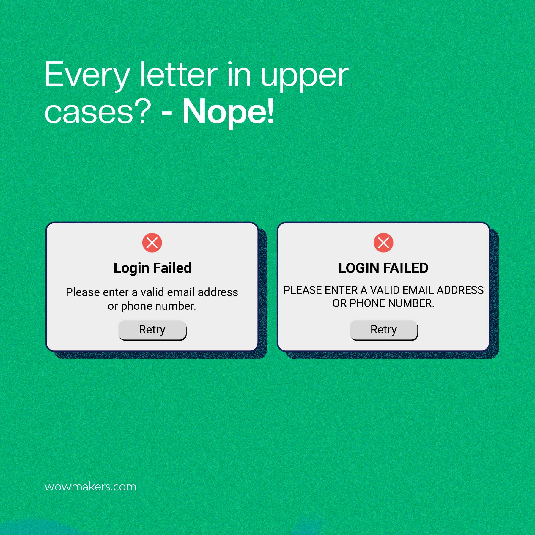 user friendly error messages - limit upper case