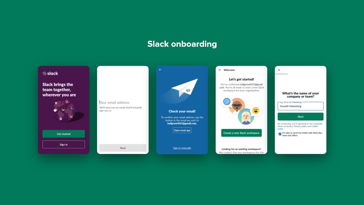 Latest slack user onboarding screens