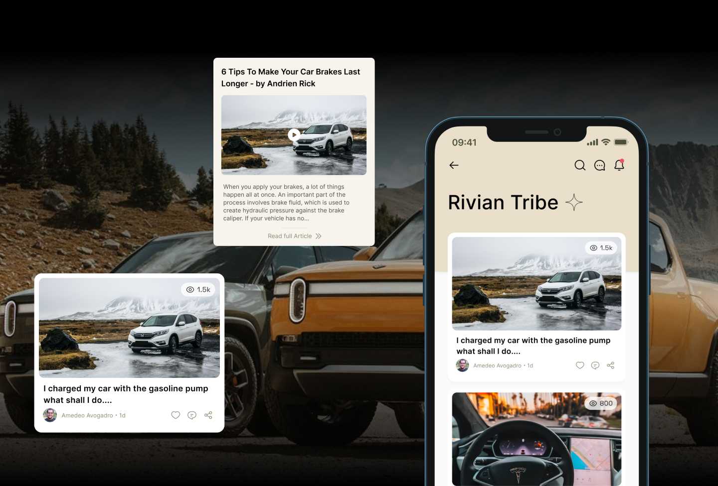 Electric Car Commute App UX/UI Case Studies Rivian Tribe | WowMakers