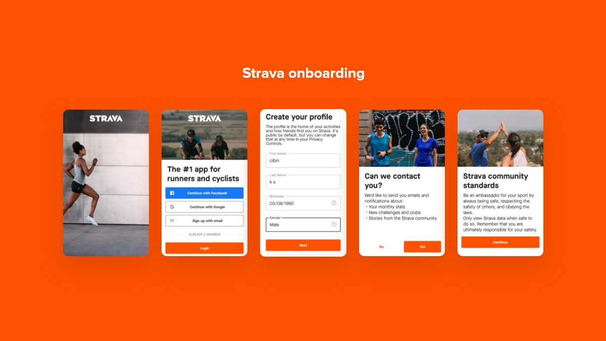 Strava - mobile app user onboarding flow