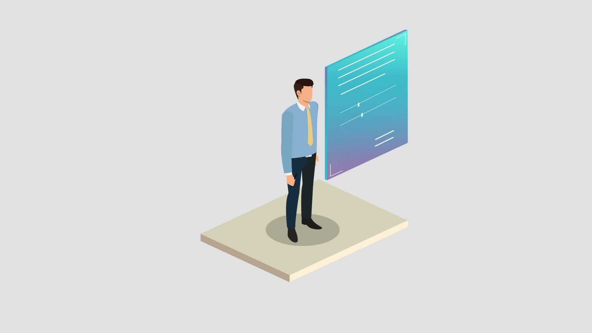 Scene from the film: a presenter walks through the offer on a board.
