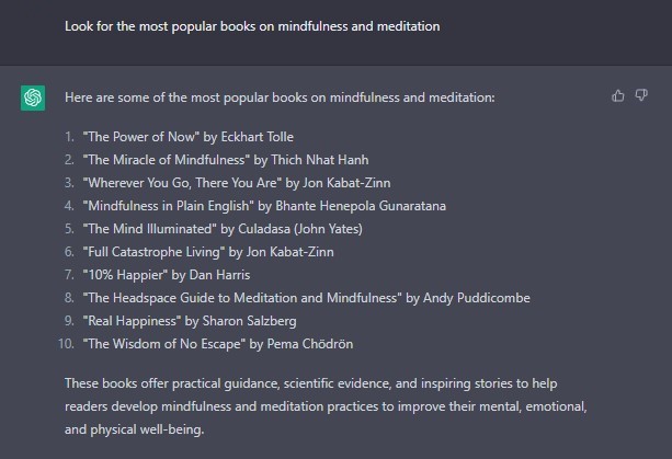 Look for the most popular books on mindfulness and meditation ChatGPT Prompt