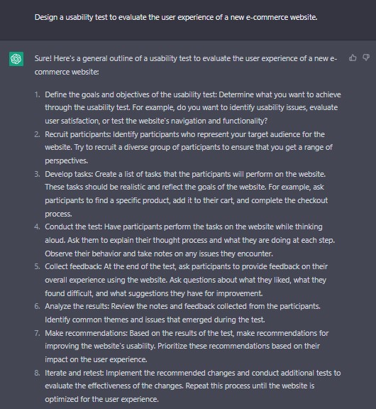 Design a usability test to evaluate the user experience of a new e-commerce website Chat GPT Prompt