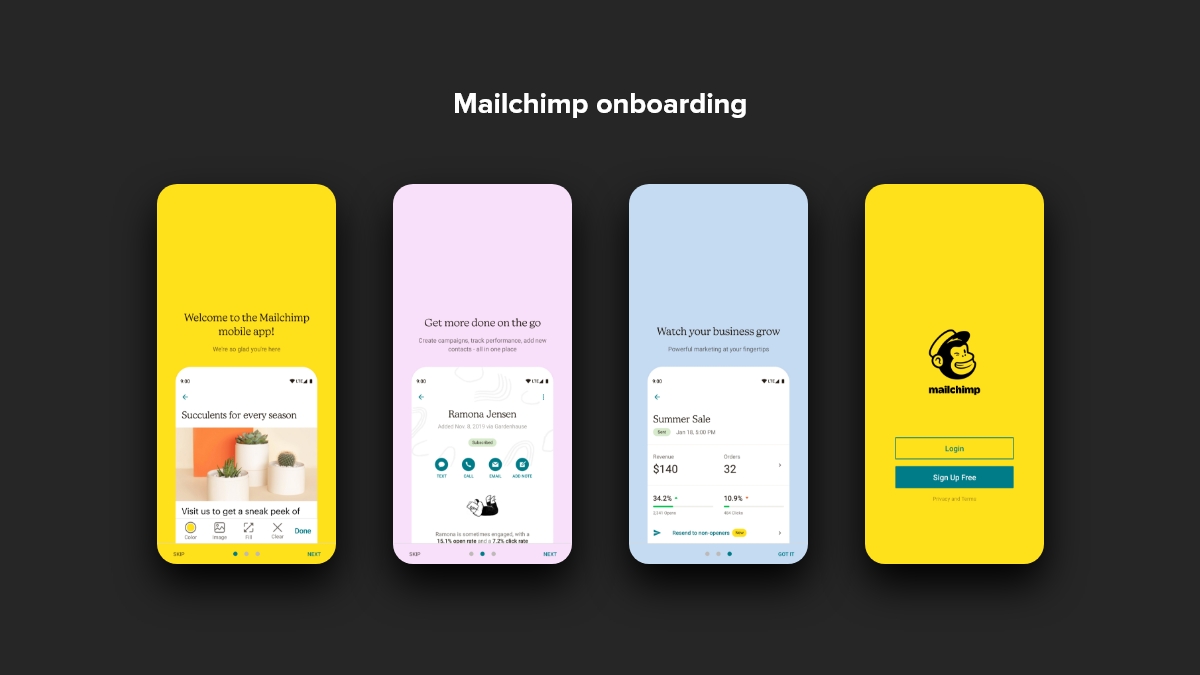 Mailchimp mobile app UX: user-onboarding